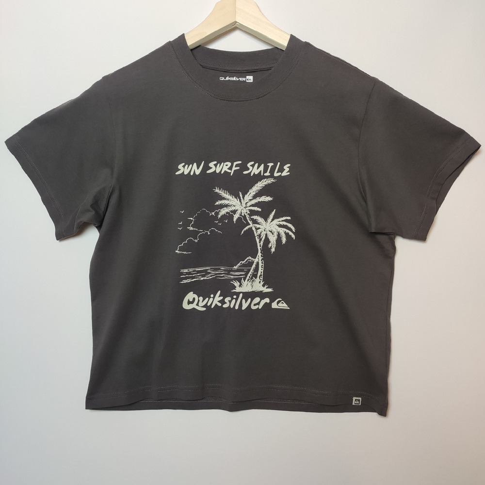 Quiksilver Sun Surf Smile Palm Tree Graphic Gray T-Shirt Large